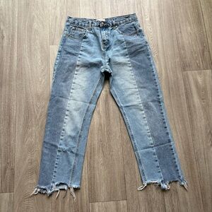 Anthropologie Evidnt Patchwork Two-Tone Blue Women’s cropped Jeans size 28